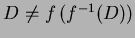 $ D \ne f\left( f^{-1}(D) \right)$